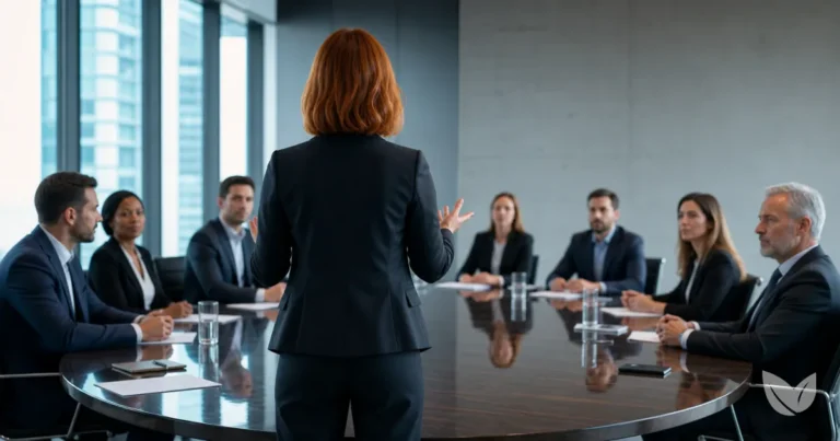Dapple grey horse in a sleek boardroom, embodying The Herbal Horse Dragons' Den pitch