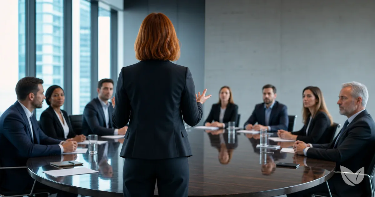 Dapple grey horse in a sleek boardroom, embodying The Herbal Horse Dragons' Den pitch
