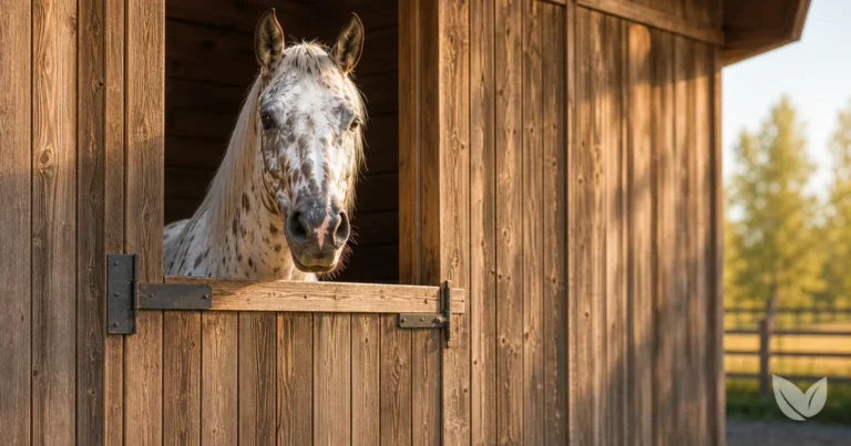 Dapple grey horse at a worn stable door — tryptophan calming supplements and the blood-brain barrier