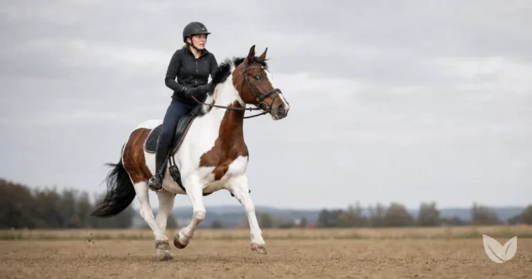 Reactive dapple grey horse with rider in open arena — high-starch diets increase behavioural reactivity in horses
