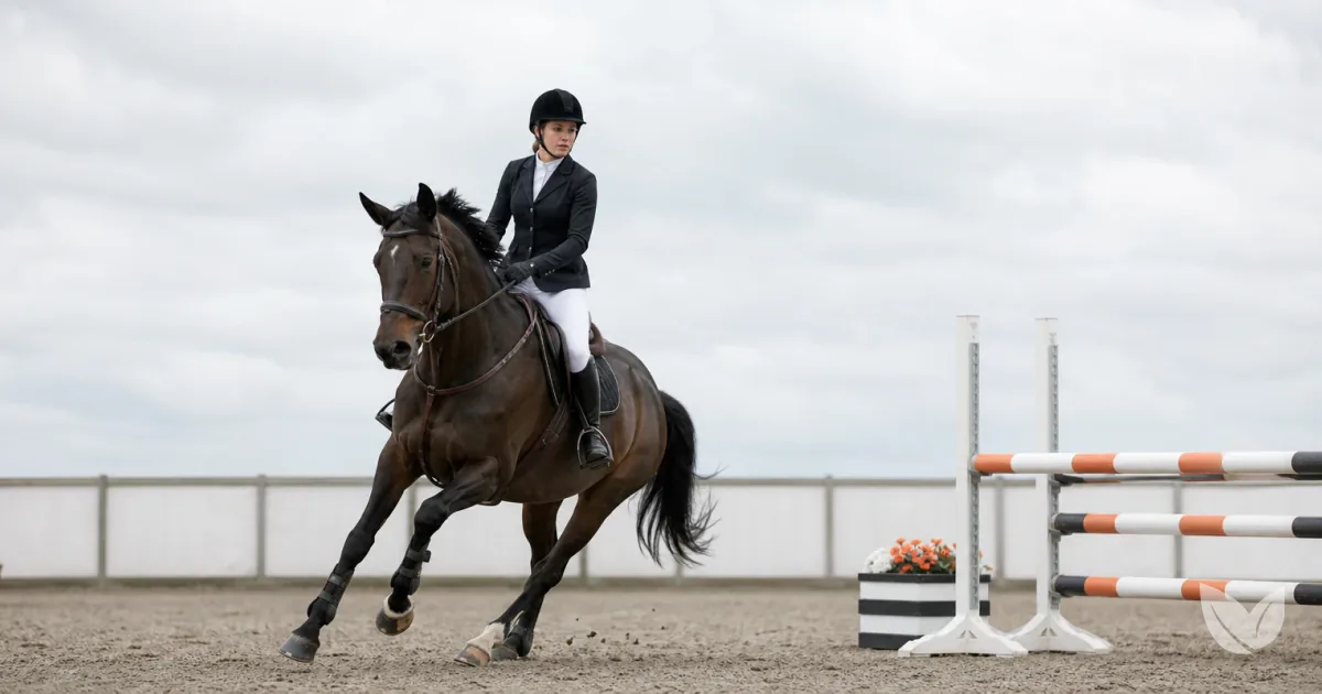 Distracted dapple grey competition horse at a yard, illustrating equine thiamine deficiency and stress